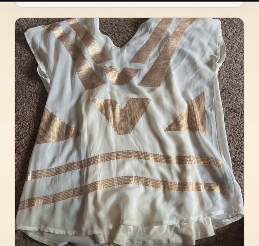 Anthropologie Sequin Dolman Blouse White Gold Geometric Top
